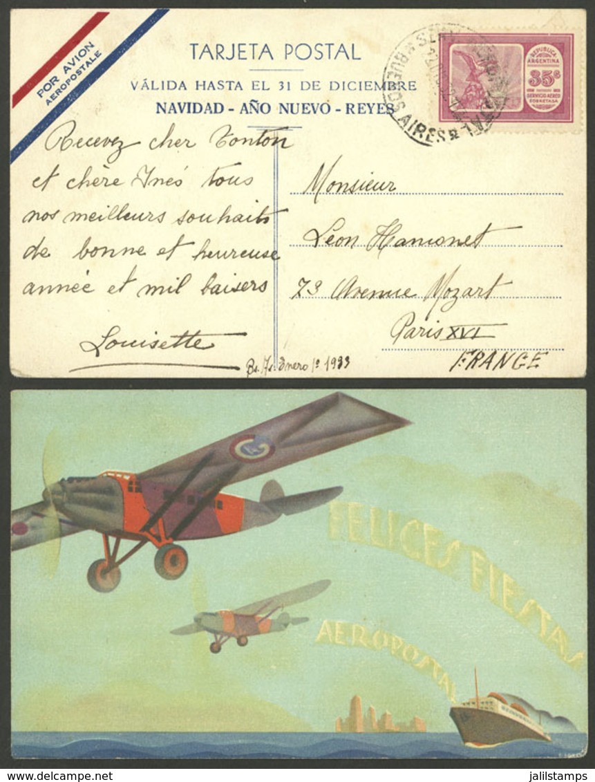 ARGENTINA: New Year Greeting Card With Special Rate Of The C.G.Aeropostale, Sent From Buenos Aires To France On 22/DE/19 - Sonstige & Ohne Zuordnung