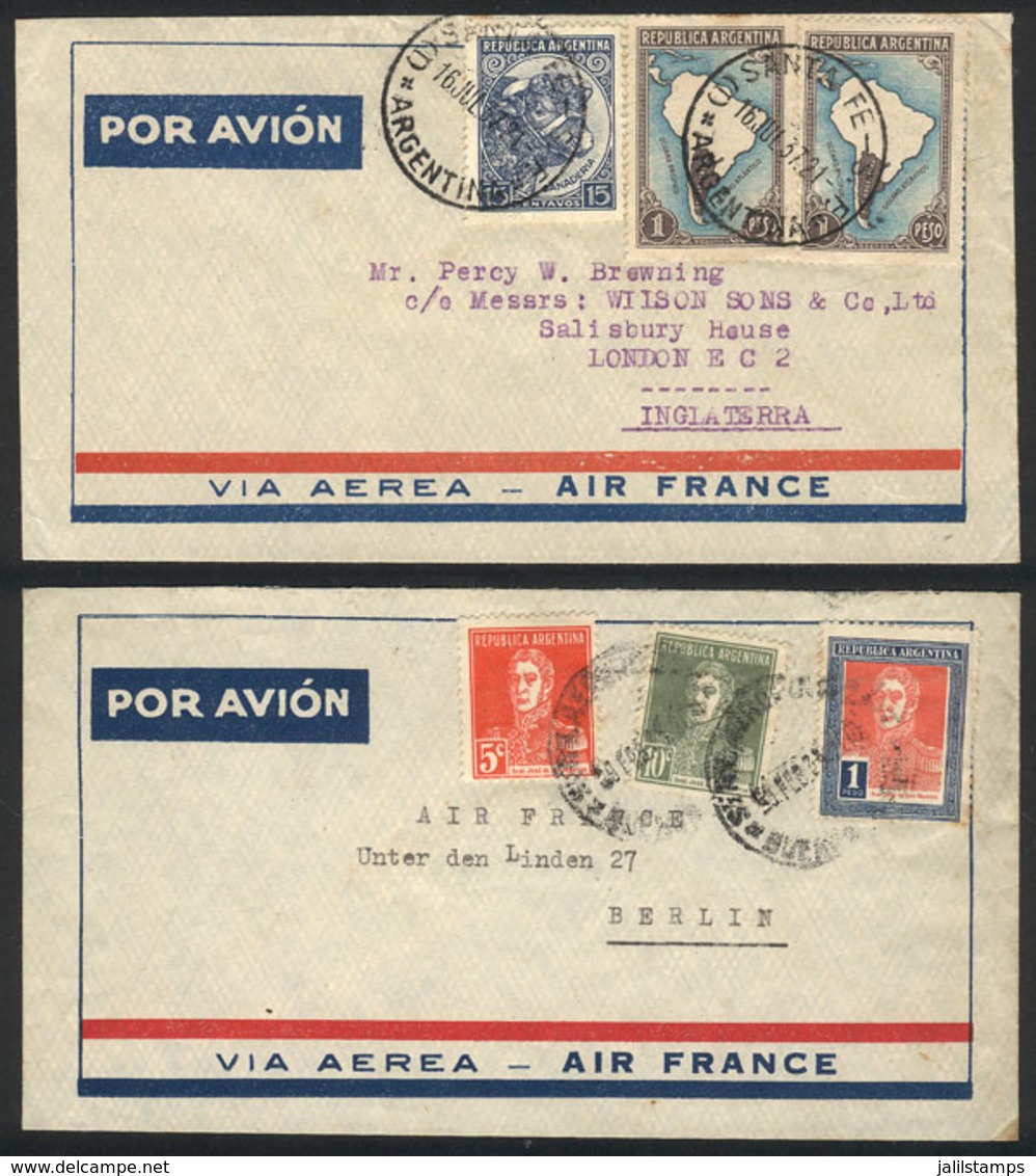 ARGENTINA: 2 Airmail Covers Sent To Germany And England In 1936 And 1937 By Air France, VF Quality! - Sonstige & Ohne Zuordnung