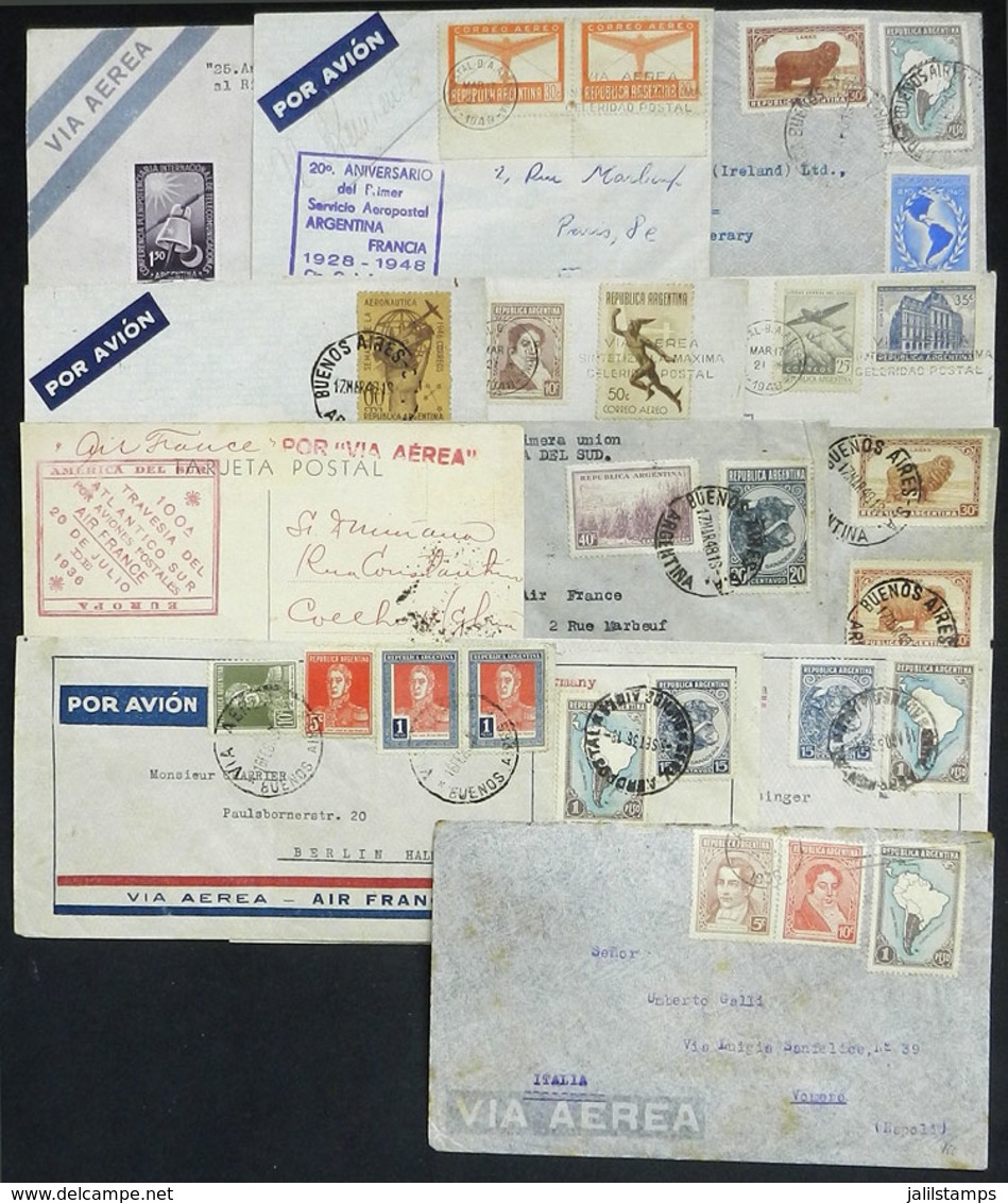 ARGENTINA: Flights By MERMOZ, AIR FRANCE And Commemorative: 13 Covers And Cards Flown Between 1936 And 1955, Very Intere - Sonstige & Ohne Zuordnung