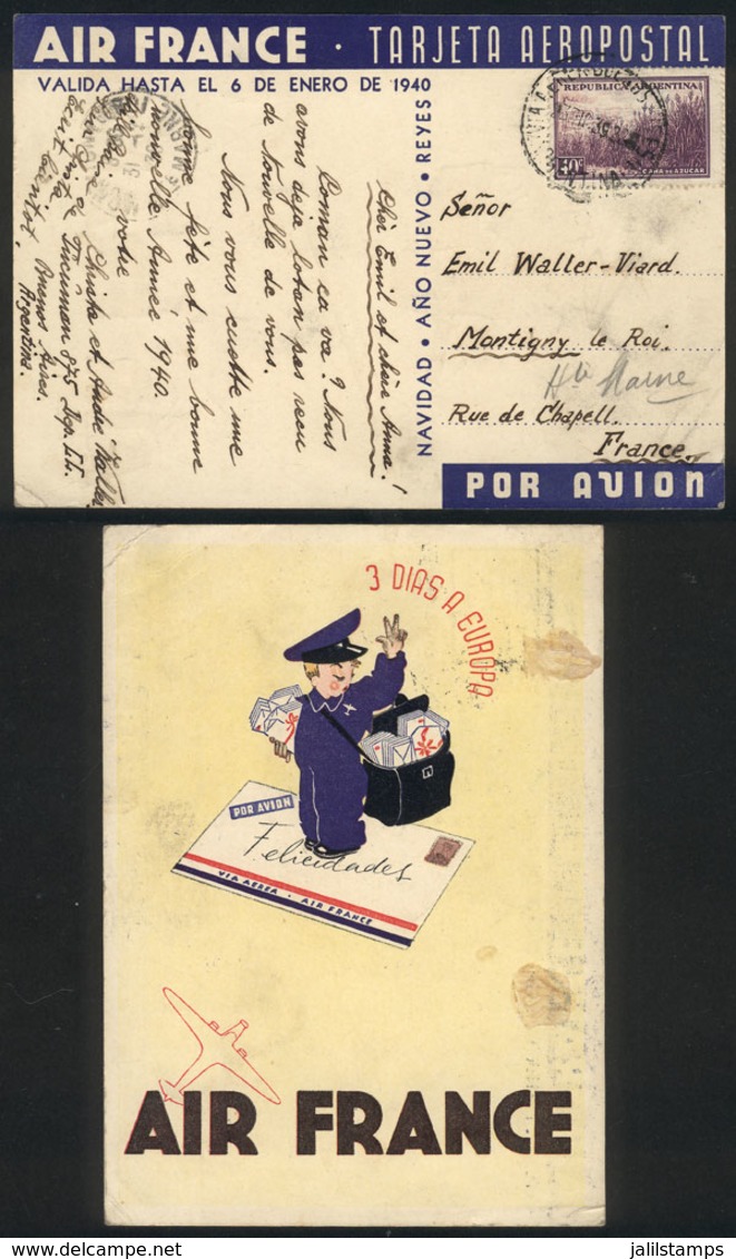 ARGENTINA: New Year Greeting Card Of 1939/40 Of Air France With Reduced Rate, From Buenos Aires To France On 23/DE/1939, - Other & Unclassified