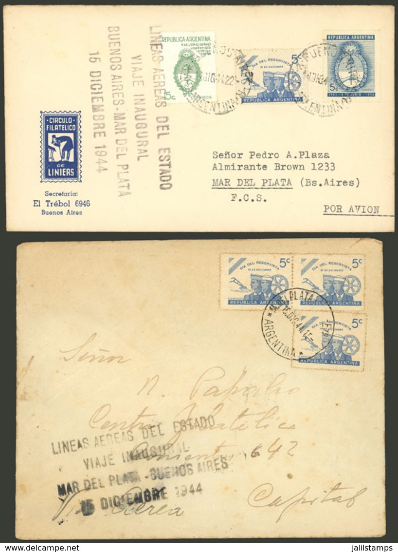 ARGENTINA: 15/DE/1944 Buenos Aires - Mar Del Plata, Couple Of Covers Of LADE First Flights (both Ways), Interesting! - Sonstige & Ohne Zuordnung