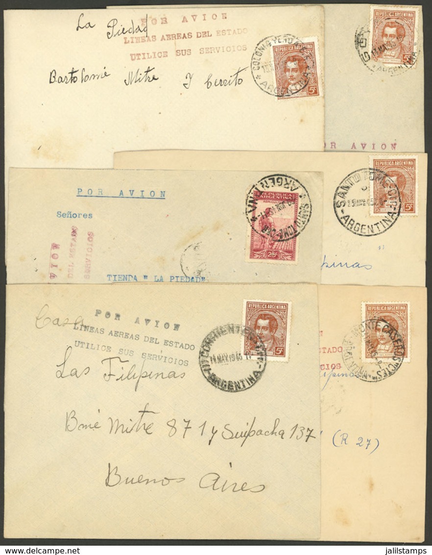 ARGENTINA: 6 Covers Sent In 1945 To Buenos Aires From Goya, Montecaseros, Santo Tomé, Colonia Yeruá And Corrientes, All  - Otros & Sin Clasificación