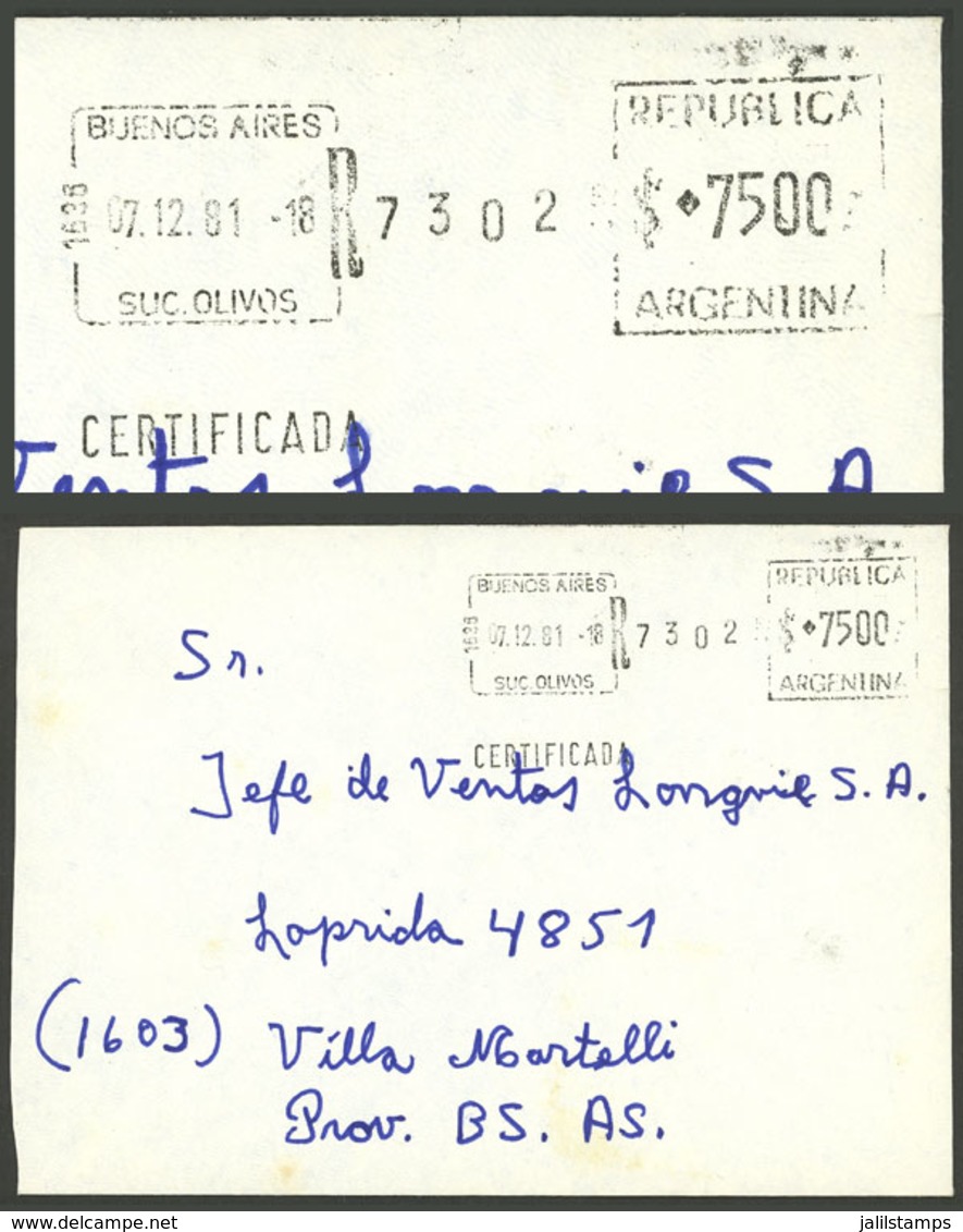 ARGENTINA: Registered Cover Sent From Buenos Aires To Villa Martelli On 7/JUL/1981 With INFLA Meter Postage Of 7,500P. A - Sonstige & Ohne Zuordnung