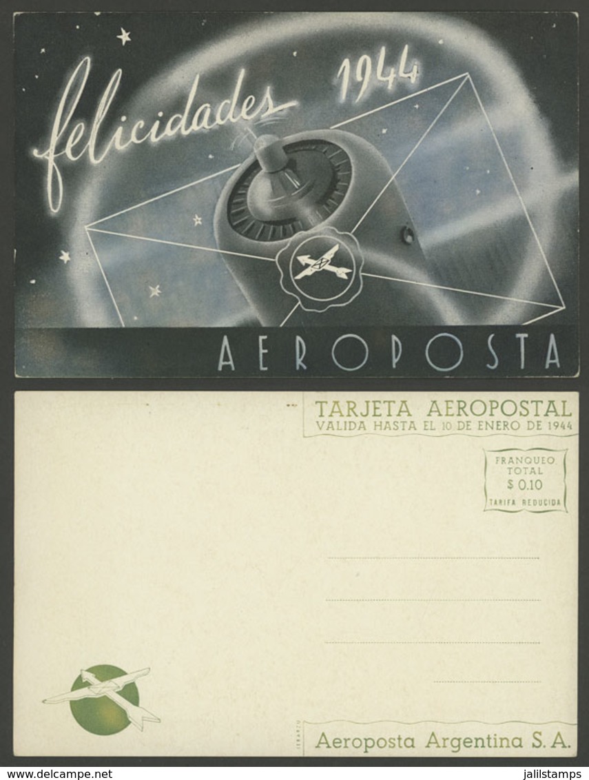 ARGENTINA: New Year Greeting Postcard Of AEROPOSTA ARGENTINA Airline For 1943/4, Unused, Excellent Quality, Rare! - Argentinien