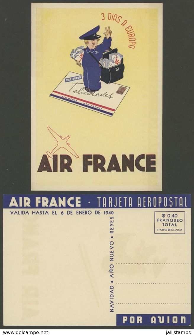 ARGENTINA: New Year Greeting Postcard Of AIR FRANCE For 1939/40, Unused, Excellent Quality, Rare! - Argentinien