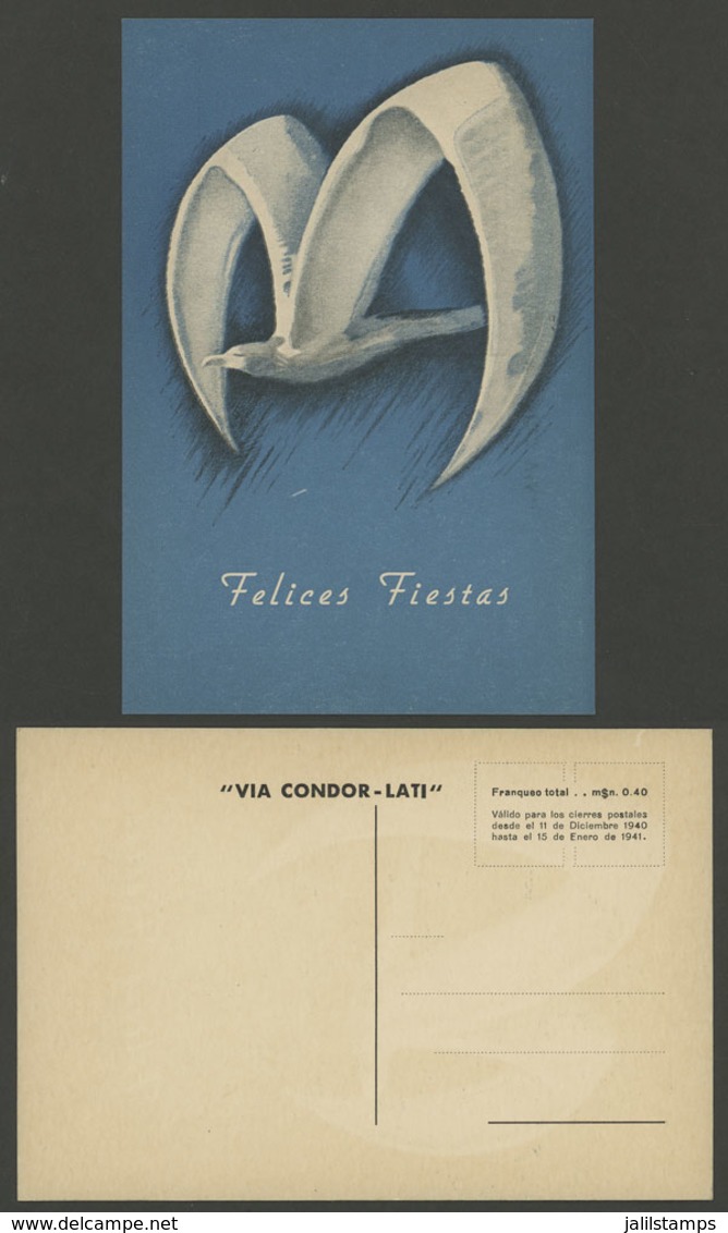 ARGENTINA: New Year Greeting Postcard Of CONDOR-LATI For 1940/1, Unused, Excellent Quality, Rare! - Argentina