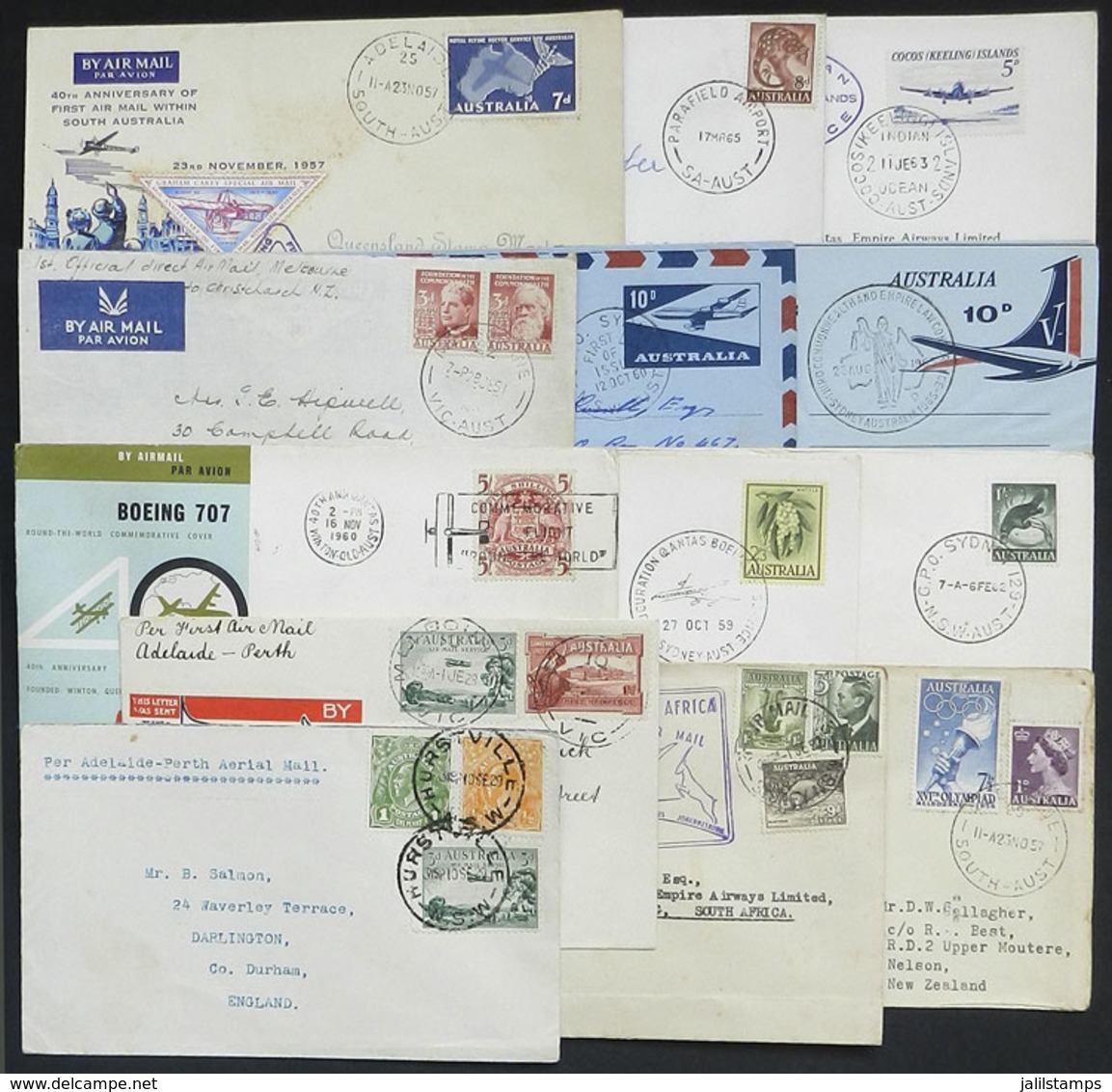 AUSTRALIA: 13 Covers, Cards, Aerograms, Etc. Of The Years 1929 To 1965, Including Several First Flights Or Special Fligh - Otros & Sin Clasificación