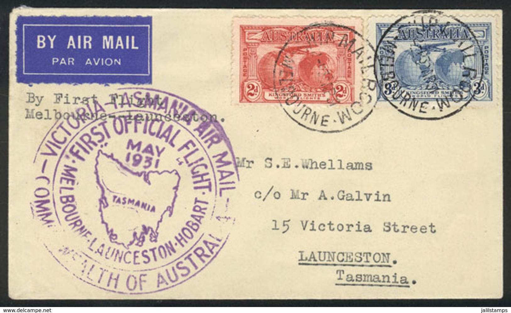 AUSTRALIA: MAY/1931 First Flight Melbourne - Launceston, Cover Of Excellent Quality! - Otros & Sin Clasificación