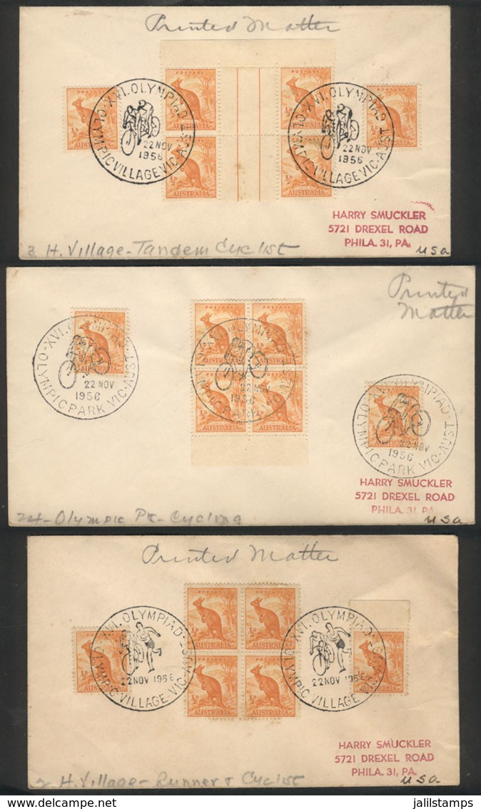 AUSTRALIA: 3 Covers Of 22/NO/1956 With Special Postmarks Of The Melbourne Olympic Games: CYCLING! - Sonstige & Ohne Zuordnung