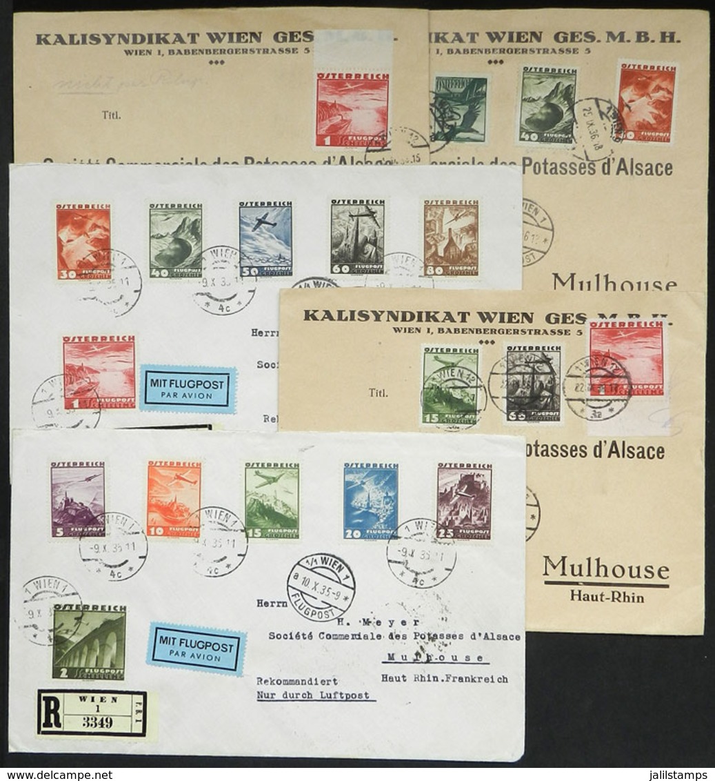 AUSTRIA: 5 Covers Sent To France In 1935 And 1936, With Nice Postages Of Airmail Stamps, Excellent Quality! - Sonstige & Ohne Zuordnung