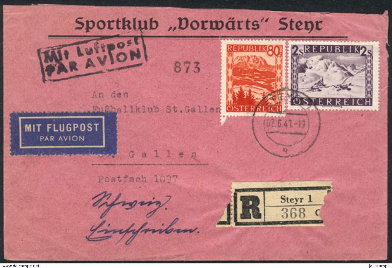 AUSTRIA: Registered Airmail Cover Sent To Switzerland On 2/JUN/1947 (ERROR In Date, It Should Read 2/JUN/1948), Fine Qua - Other & Unclassified