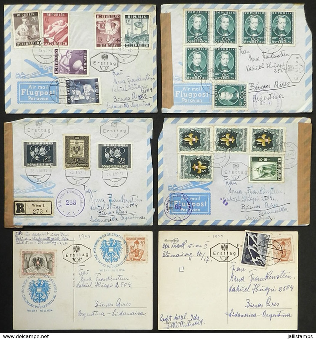 AUSTRIA: 18 Covers Sent To Argentina Between 1951 And 1957, Franked With Good Stamps, And All With Postmark Of FIRST DAY - Other & Unclassified