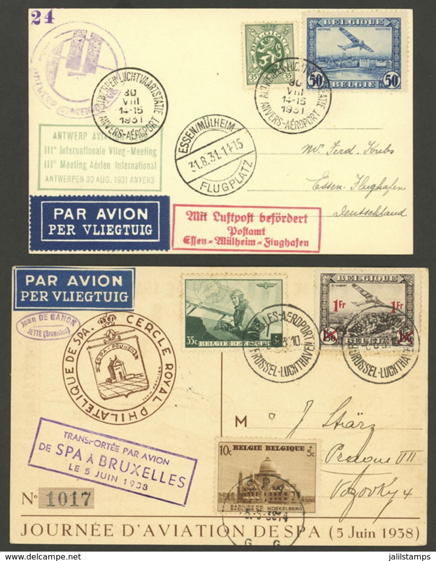 BELGIUM: 2 Cards Carried On Special Flights In 1931 And 1938, VF Quality! - Sonstige & Ohne Zuordnung