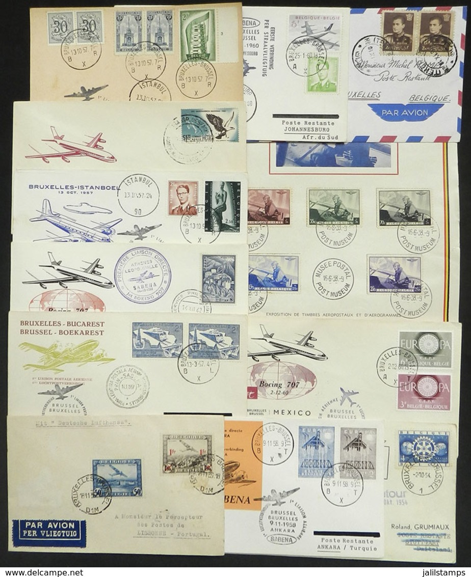 BELGIUM: 11 Covers + A Sheet Of The Years 1936 To 1962, Almost All Are FIRST FLIGHTS From Or To Belgium (most By SABENA) - Sonstige & Ohne Zuordnung