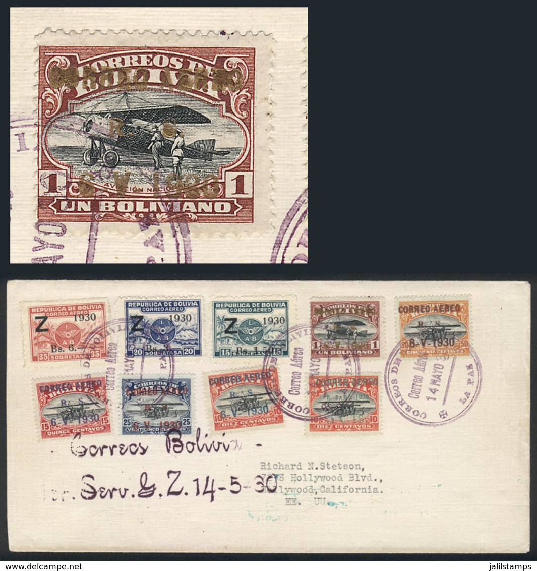 BOLIVIA: Cover With The 2 Zeppelin Sets Of 1930, The 1B. Value With Overprint In METAL INK (bronze), Cancelled With Date - Bolivien