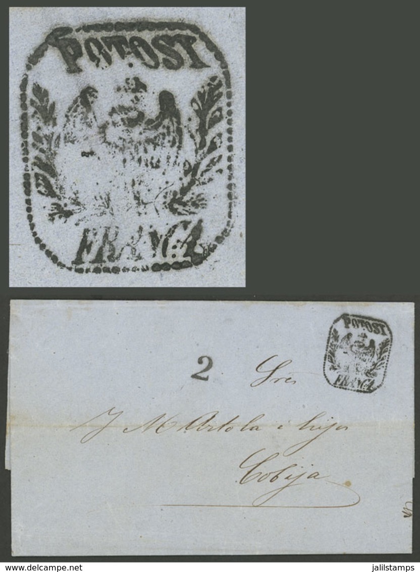 BOLIVIA: 24/JA/1863 Potosí - Cobija, Entire Letter With Beautiful Pre-stamp "POTOSI-FRANCA" Mark And "2" Rating, VF Qual - Bolivia