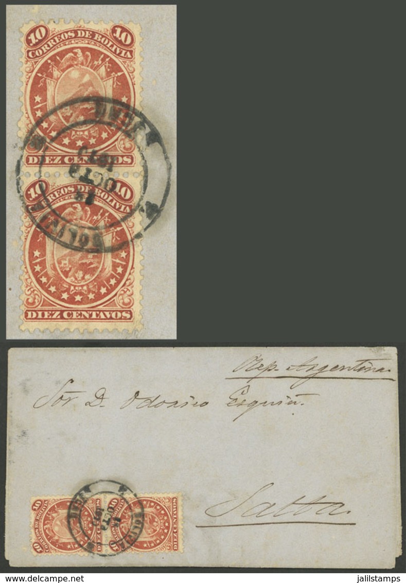 BOLIVIA: 18/OC/1870 SUCRE- Salta (Argentina), Folded Cover Franked With 20c. (pair Sc.16), Very Fine Quality! - Bolivien