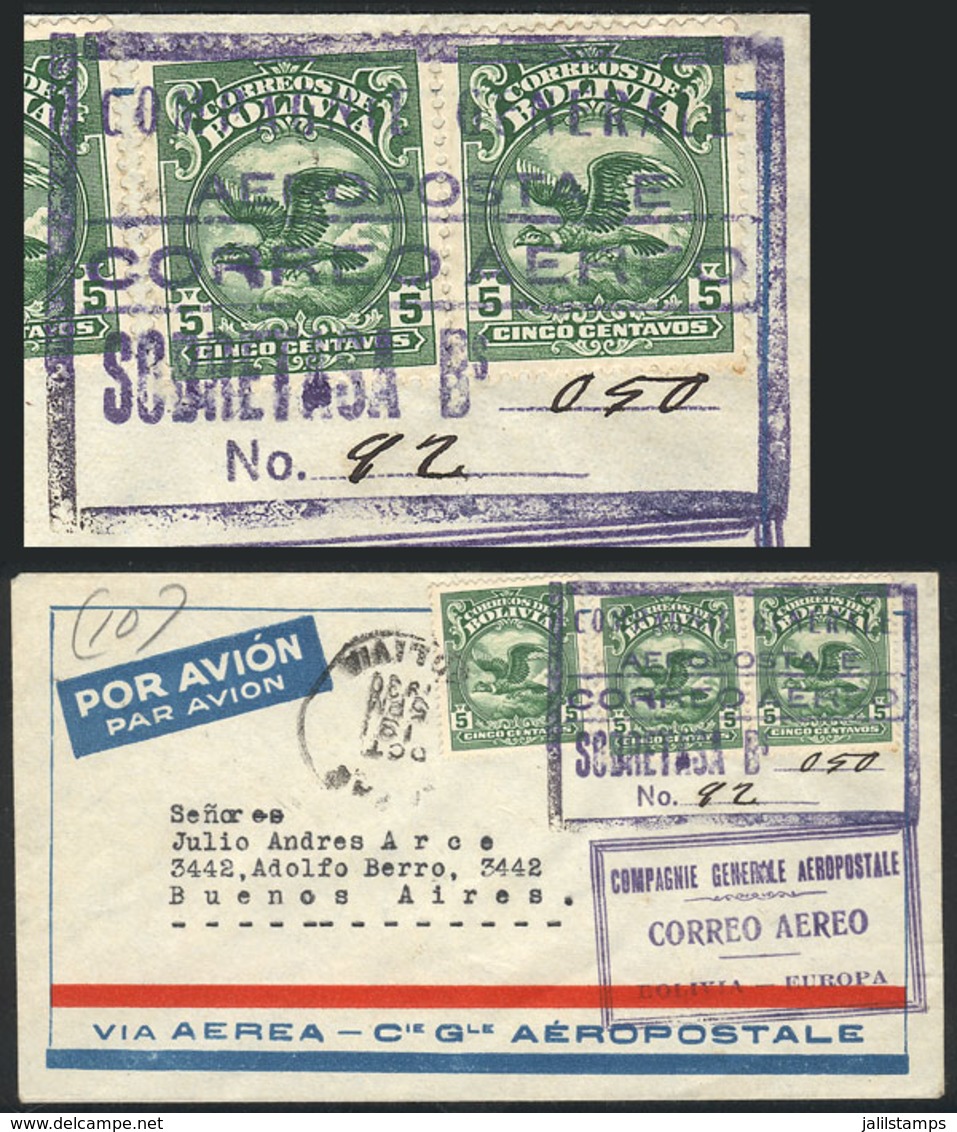 BOLIVIA: 13/OC/1930 La Paz - Buenos Aires, Airmail Cover Flown In The Air France Service Bolivia - Europe, Franked With  - Bolivien