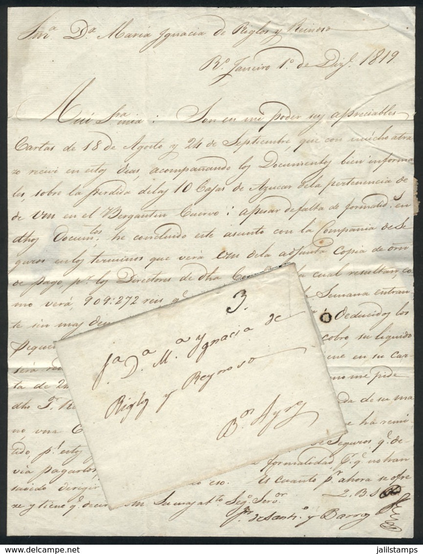 BRAZIL: Entire Letter Dated Rio De Janeiro 1/DE/1818, Sent To Buenos Aires Without Postal Markings And With Rating "3" I - Otros & Sin Clasificación