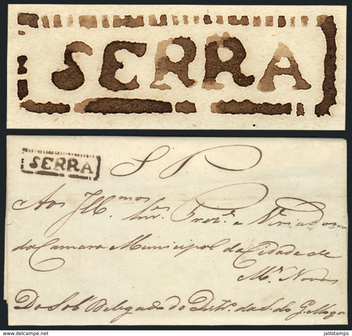 BRAZIL: Entire Letter Dated 1/MAY/1845 With The Pre-stamp Framed SERRA Mark In Dark Chestnut, Excellent! - Sonstige & Ohne Zuordnung