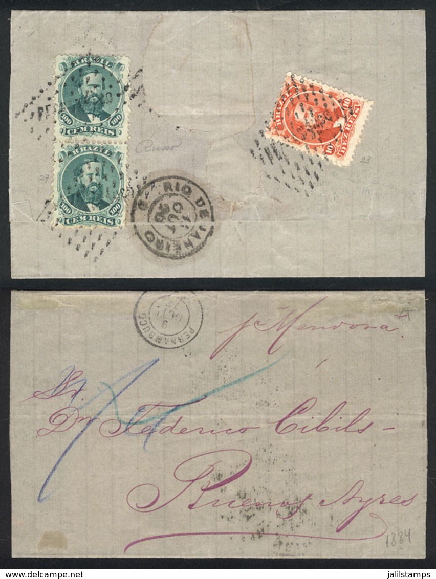 BRAZIL: 9/OC/1873 PERNAMBUCO-B.AIRES: Folded Cover Franked By Sc.53 + 58 Pair, VF. With Transit Mark Of Rio De Janeiro,  - Sonstige & Ohne Zuordnung