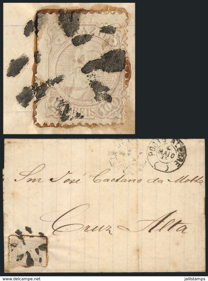 BRAZIL: Folded Cover Sent To Cruz Alta On 21/AP/1885, Franked With 100Rs. (Sc.91), With Nice Mute Cancel And 2 Transit D - Otros & Sin Clasificación