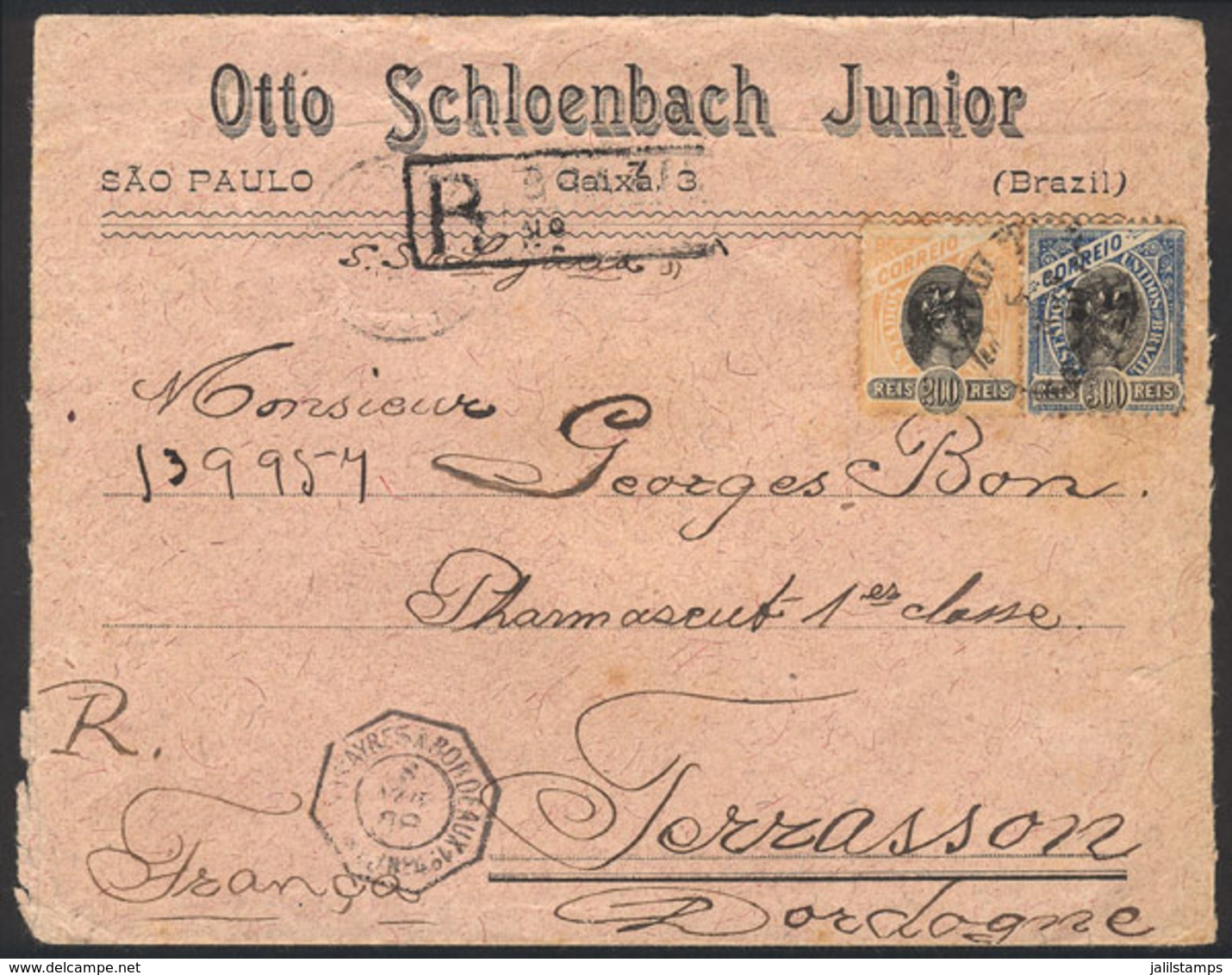 BRAZIL: Registered Cover Sent From Sao Paulo To France On 5/NO/1898, Franked With 700Rs., Interesting Postal Markings, V - Sonstige & Ohne Zuordnung