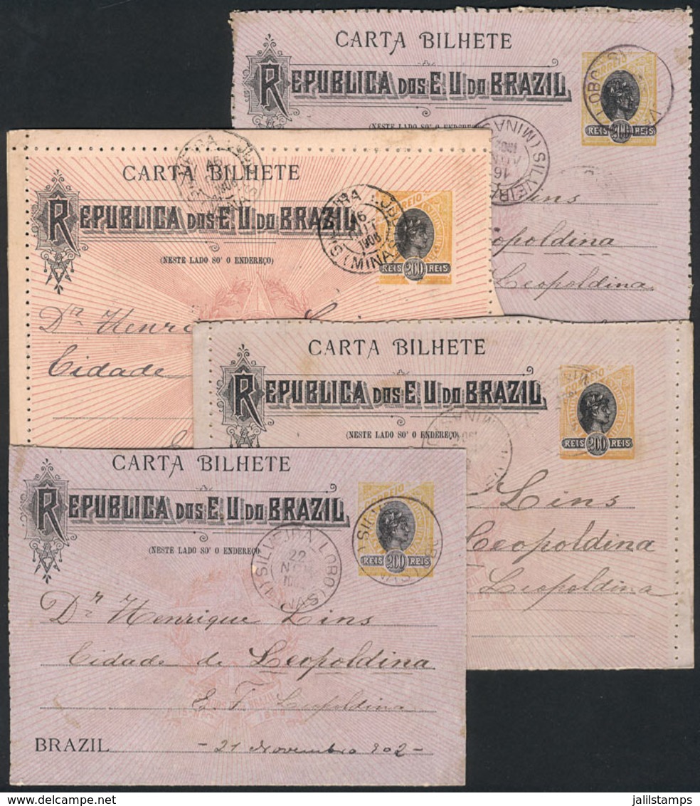 BRAZIL: 4 Lettercards Of 200Rs. Sent From SILVEIRA LOBO (Minas) To Leopoldina Between 1902 And 1906, Very Nice! - Sonstige & Ohne Zuordnung