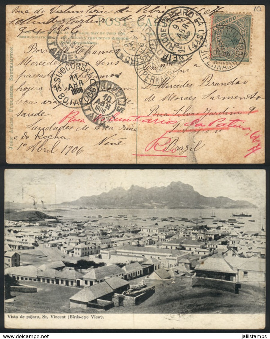 BRAZIL: Postcard Of SAINT VINCENT Franked With 50Rs. And Sent From Pernambuco To Persepolis On 2/AP/1906 And From There  - Otros & Sin Clasificación