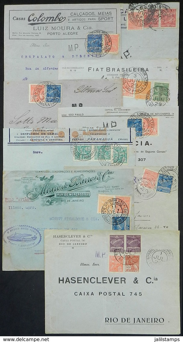 BRAZIL: 9 Airmail Covers Posted Between 1928 And 1930 By Condor, All With Nice Postages And Postmarks, Interesting Group - Otros & Sin Clasificación