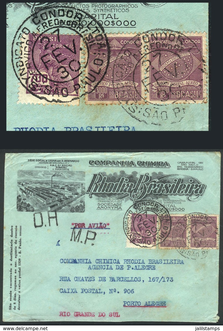 BRAZIL: Cover With Handsome Corner Card Of Rhodia Chemicals Co., Sent By Airmail From Sao Paulo To Porto Alegre On 27/FE - Sonstige & Ohne Zuordnung
