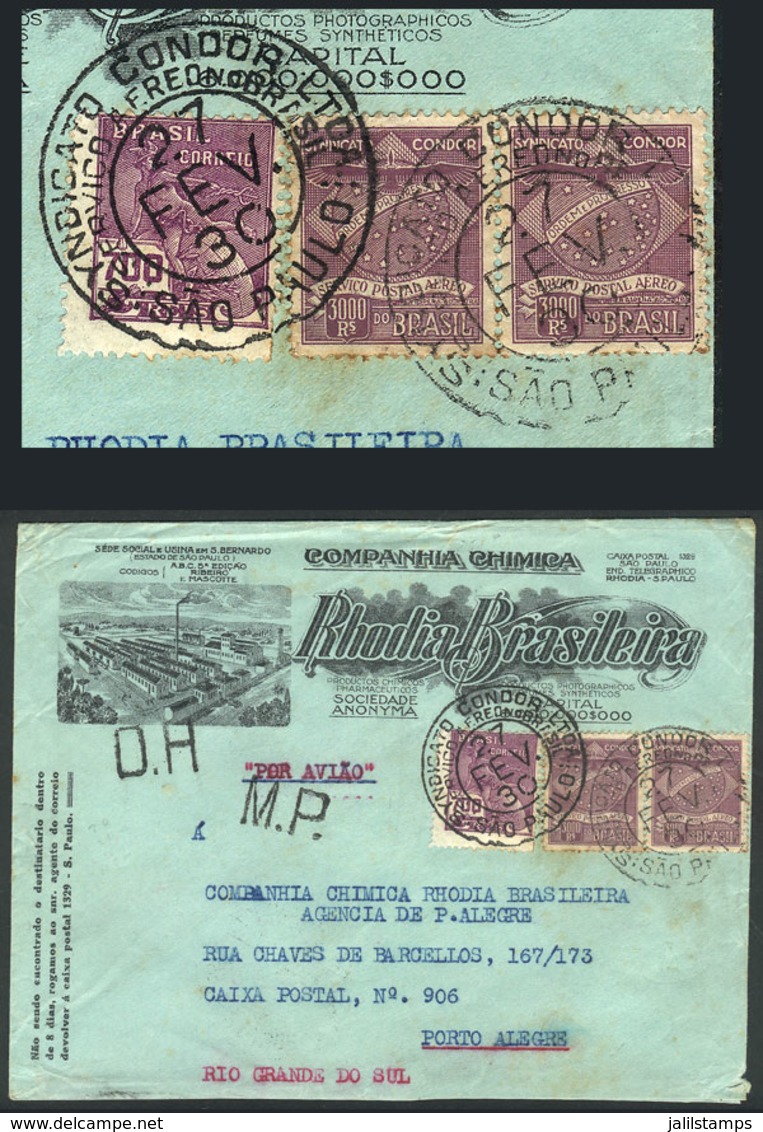 BRAZIL: Cover With Handsome Corner Card Of Rhodia Chemicals Co., Sent By Airmail From Sao Paulo To Porto Alegre On 27/FE - Other & Unclassified