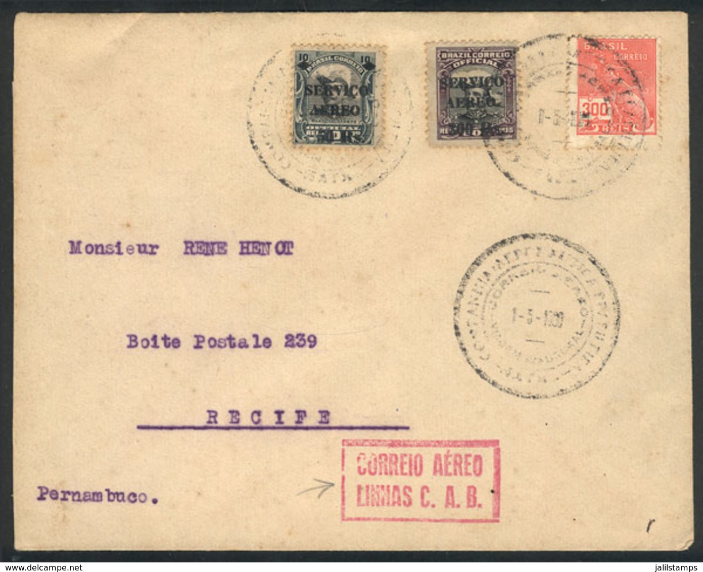 BRAZIL: 1/MAY/1930 Natal - Recife, First Flight By C.A.B., With Special Cancels, And Arrival Backstamps, VF Quality! - Other & Unclassified