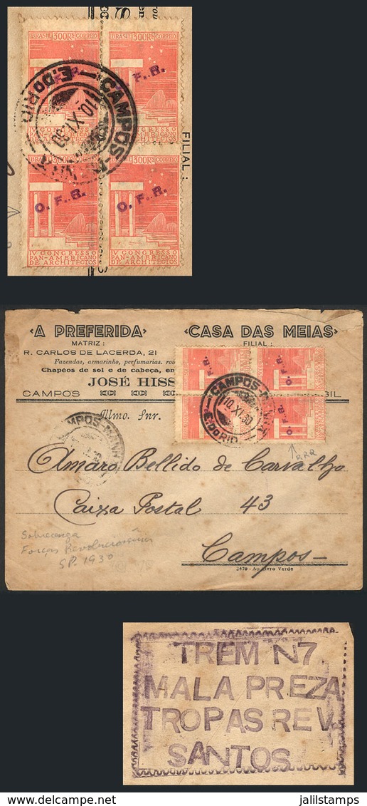 BRAZIL: Cover Used In Campos On 30/NO/1930 Franked With 1,200Rs. (block Of 4 RHM.C-26) WITH O.F.R. OVERPRINT Of The Revo - Sonstige & Ohne Zuordnung