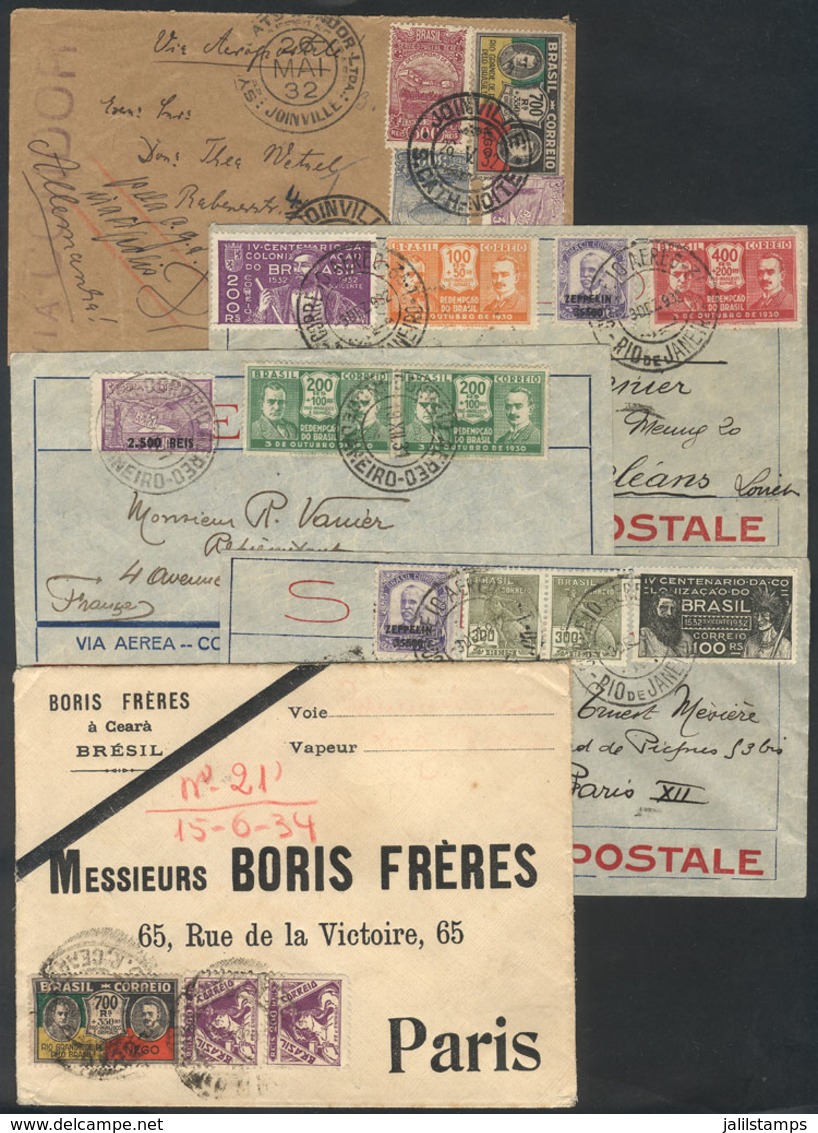 BRAZIL: 5 Covers Posted Between 1931 And 1934, All With Nice Psotages Of Commemorative Stamps, VF Quality! - Otros & Sin Clasificación