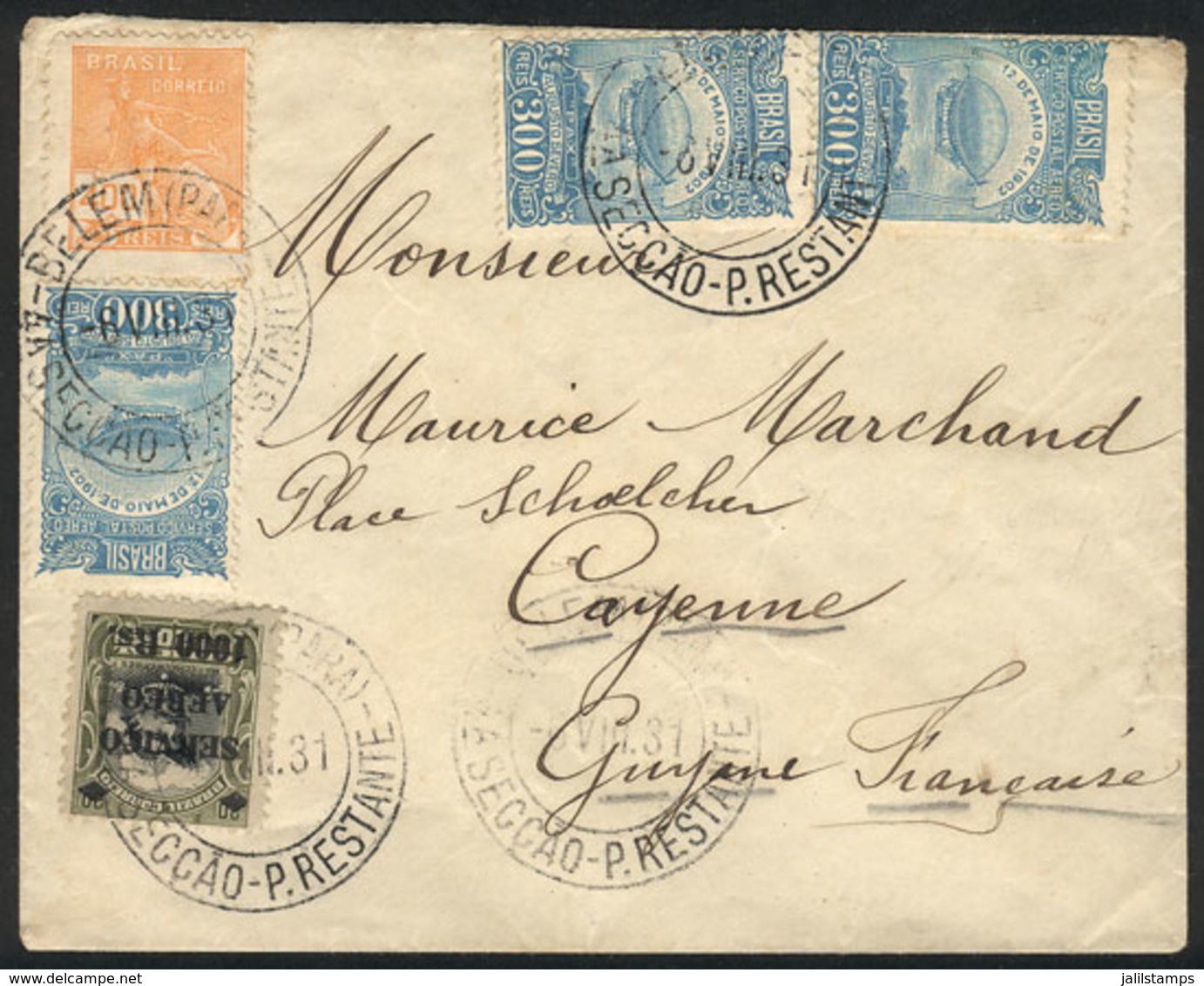 BRAZIL: Cover Sent From Belem To FRENCH GUIANA On 6/AU/1931, VF Quality, Rare Destination! - Other & Unclassified