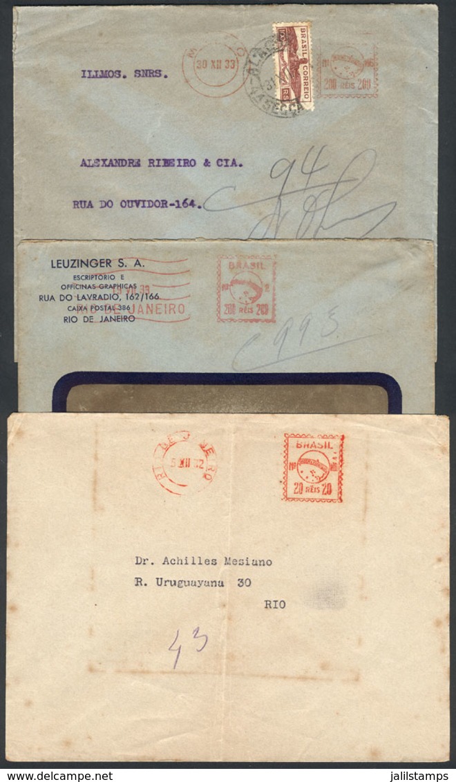 BRAZIL: 3 Covers Used In 1933, All With Meter Postages For 20Rs. (printed Matter) And 200Rs. (single Rate Letter), VF Qu - Other & Unclassified