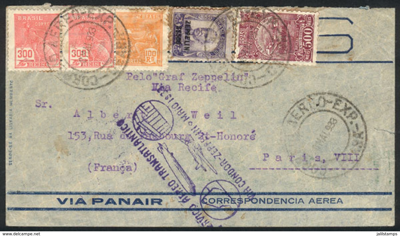 BRAZIL: Cover Flown By ZEPPELIN, Sent From Fortaleza To France On 8/MAY/1933, With Transit Backstamp Of Friedrichshafen, - Otros & Sin Clasificación