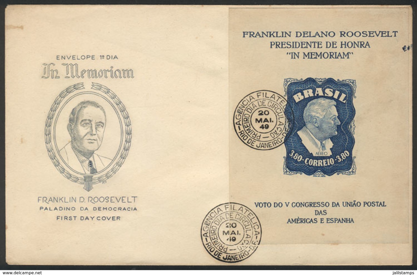 BRAZIL: FDC Cover Of 20/MAY/1949: Franklin Roosevelt - Other & Unclassified