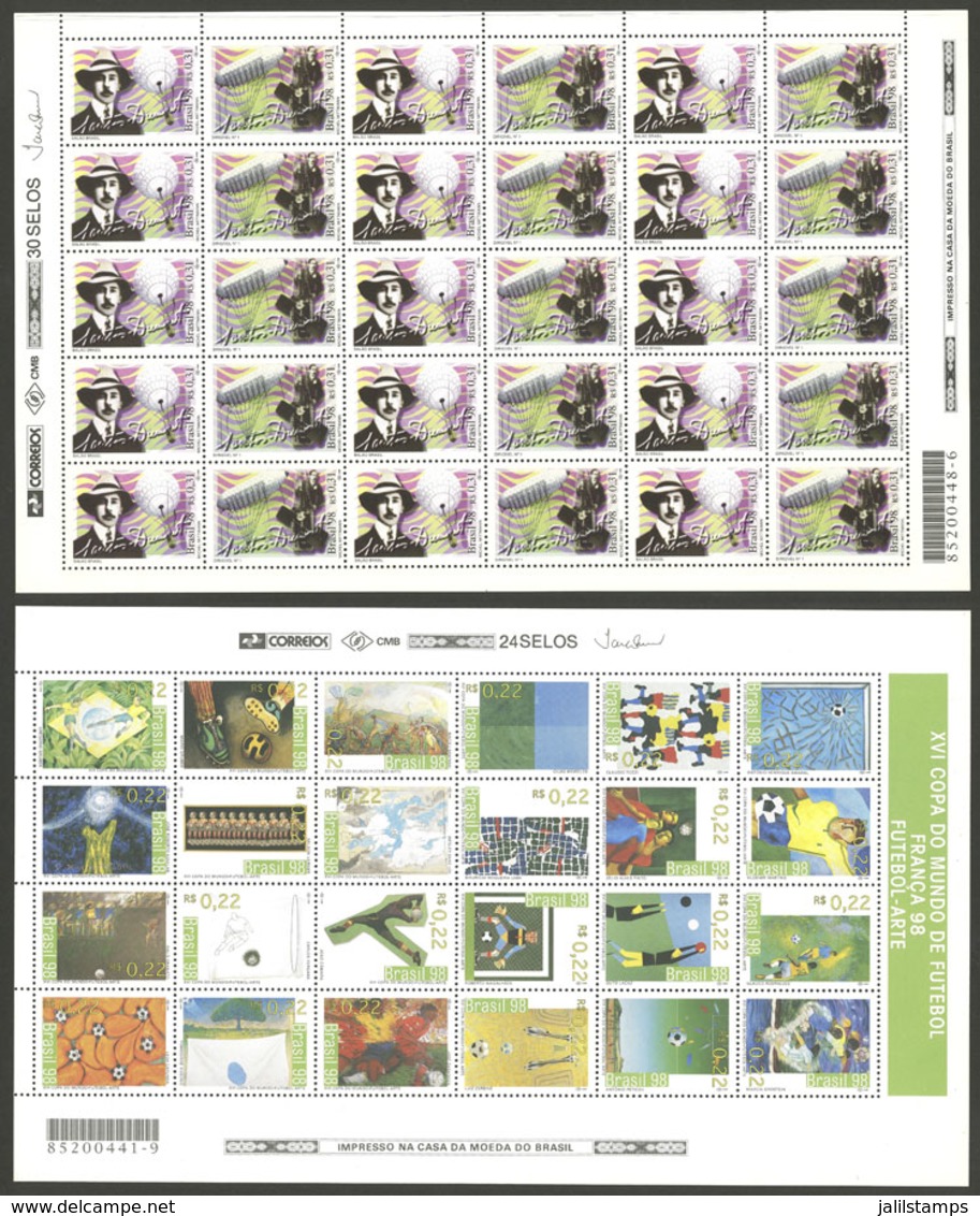 BRAZIL: Complete Sheets Of The Issues Of 1998 Commemorating Santos Dumont And Football World Cup, VF, Low Start! - Otros & Sin Clasificación