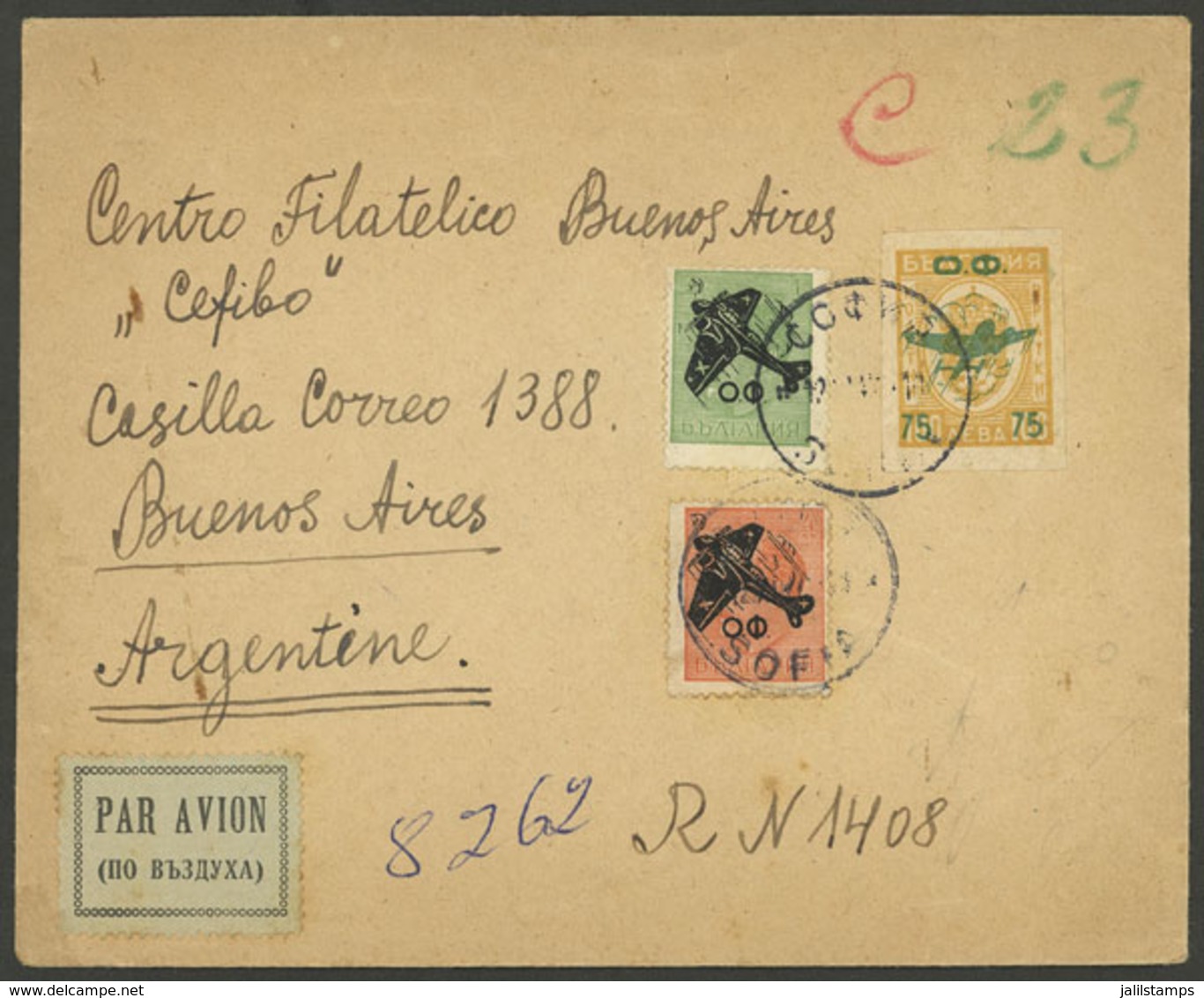 BULGARIA: 12/NO/1947 Sofia - Argentina, Registered Airmail Cover With Nice 3-color Postage, Arrival Backstamp Of Buenos  - Other & Unclassified