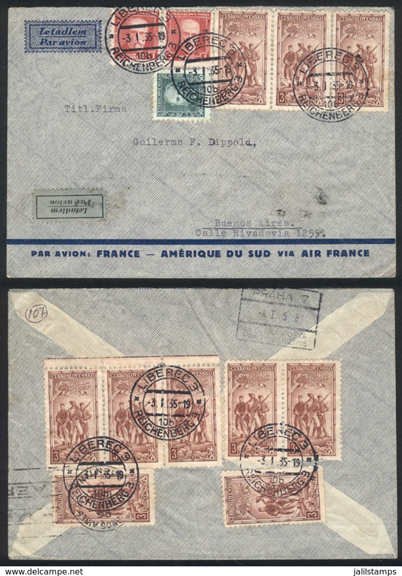 CZECHOSLOVAKIA: 3/JA/1935 Liberec - Argentina, Airmail Cover Sent By Air France With Good Postage Of 32.50Kc., On Back P - Otros & Sin Clasificación