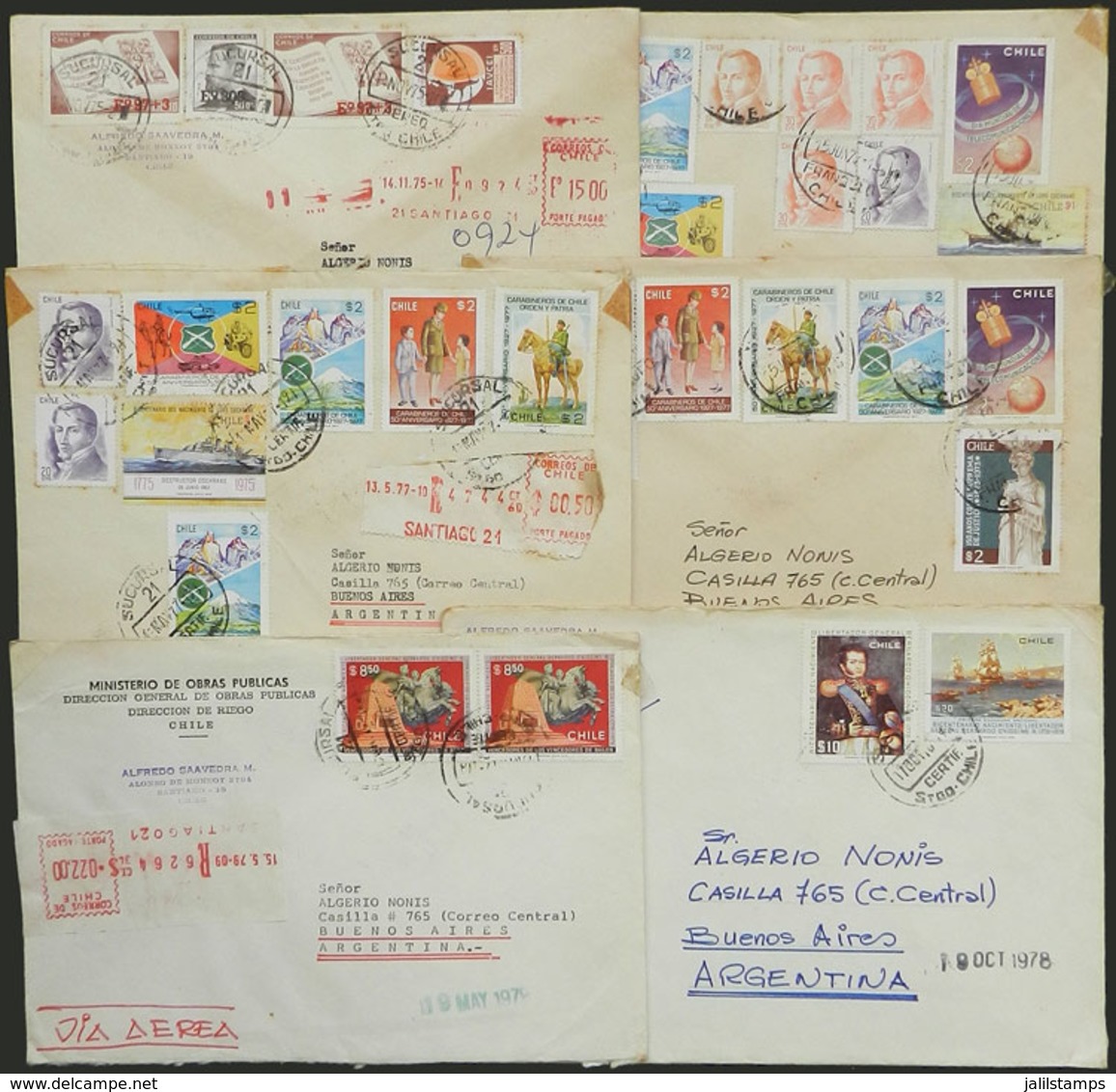 CHILE: 6 Covers Sent To Argentina Between 1975 And 1979 With Nice Postages! - Chile