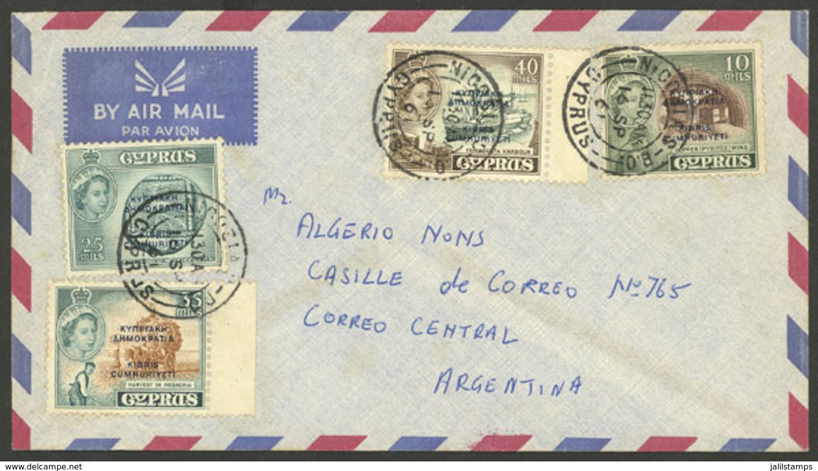 CYPRUS: 16/SE/1961 Nicosia - Argentina, Airmail Cover With Very Nice Postage, Unusual Destination! - Otros & Sin Clasificación