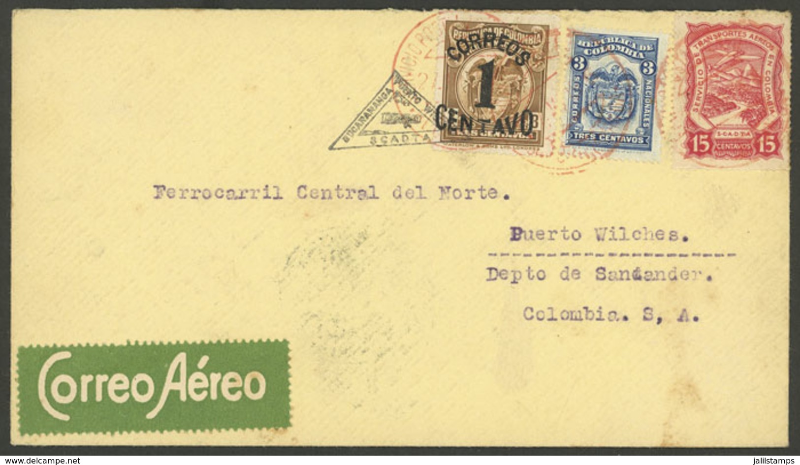 COLOMBIA: 27/MAR/1926 Bucaramanga - Puerto Wilches, S.C.A.D.T.A. First Flight, Cover With Arrival Backstamp, VF Quality! - Kolumbien