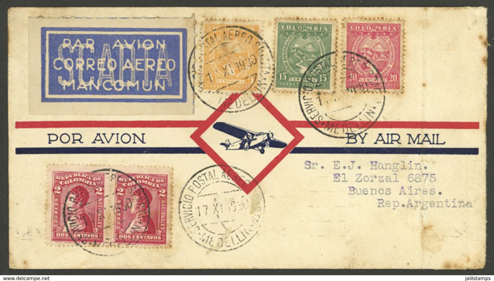 COLOMBIA: 17/NO/1930 Medellin - Argentina, Nice Airmail Cover Flown By SCADTA, Buenos Aires Arrival Backstamp Of 4/DE, I - Kolumbien