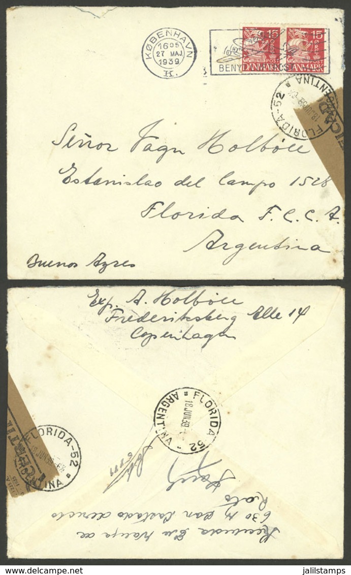 DENMARK: COVER DAMAGED IN TRANSIT, Sent From Kobenhavn To Argentina On 27/MAY/1939, On Back There Is An Inscription Writ - Otros & Sin Clasificación