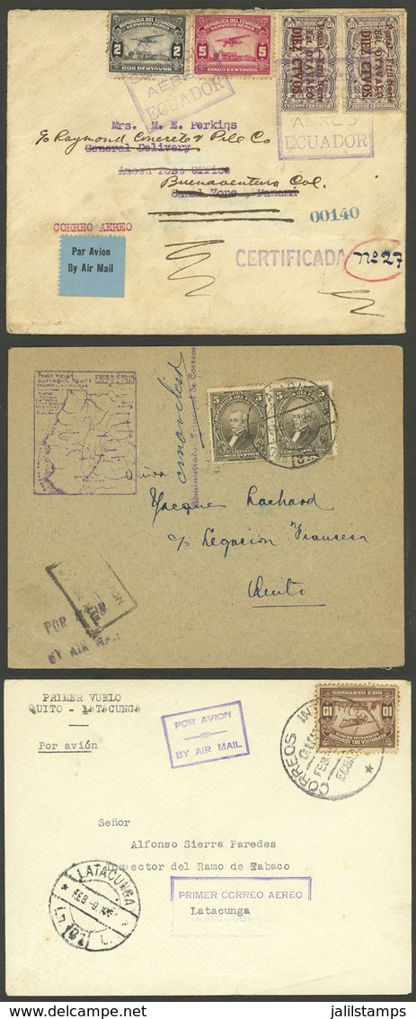 ECUADOR: 3 Airmail Covers Of Years 1929 And 1930, First Flights (2), Very Interesting! - Ecuador