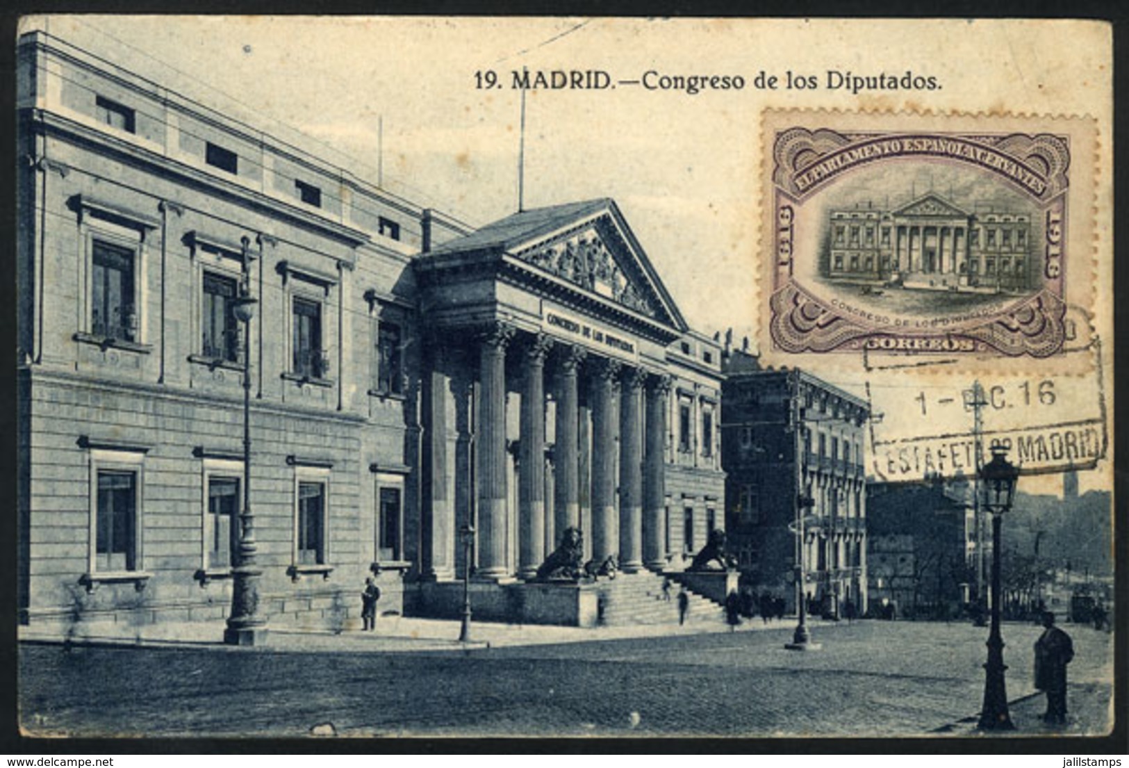 SPAIN: MADRID: Congress Of Deputies, Maximum Card Of 1/DE/1916, With Stain Spots - Tarjetas Máxima