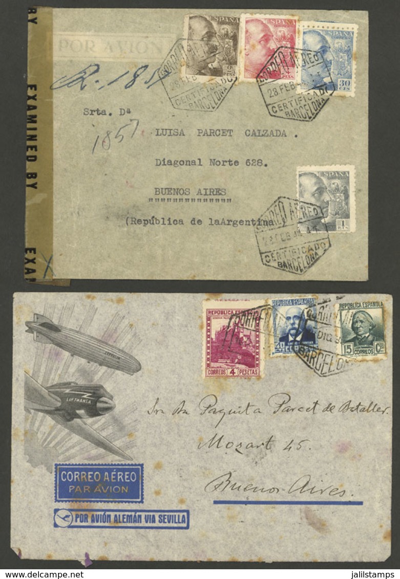 SPAIN: 2 Airmail Covers Sent To Argentina In 1935 And 1944, The First One With Light Stain Spots, The Other One With All - Otros & Sin Clasificación